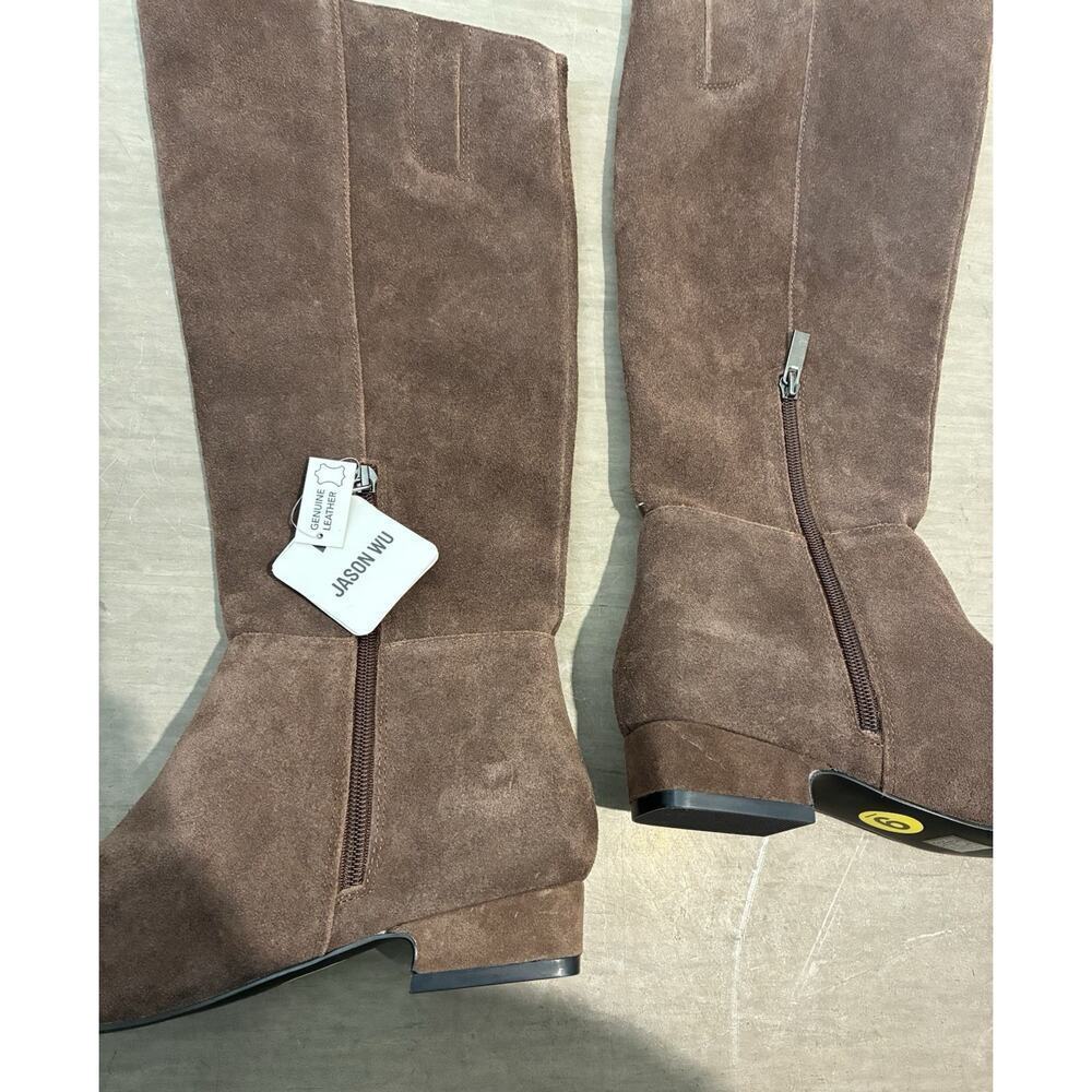 Jason Wu Brown Suede Knee High Boots Low Heel Minimal Luxe 9 Chic Classic - Picture 3 of 6